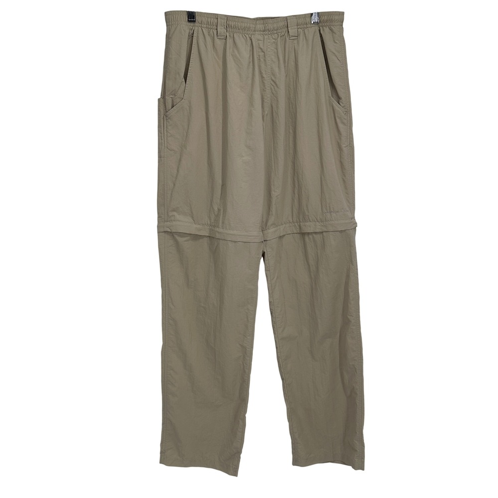 Columbia PFG Convertible Pants Mens M 32L Tan Beige Fishing Hiking Zip Off Cargo